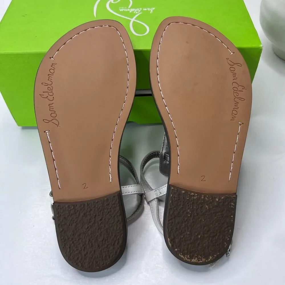 Sam Edelman Gigi Mini Leather Slingback T-Strap Sandals White Kid's 2M Tried On